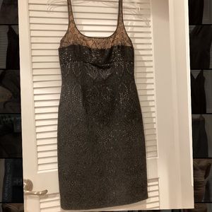 Designer Nude & Black Cocktail Dress with Beaded and Lace Details